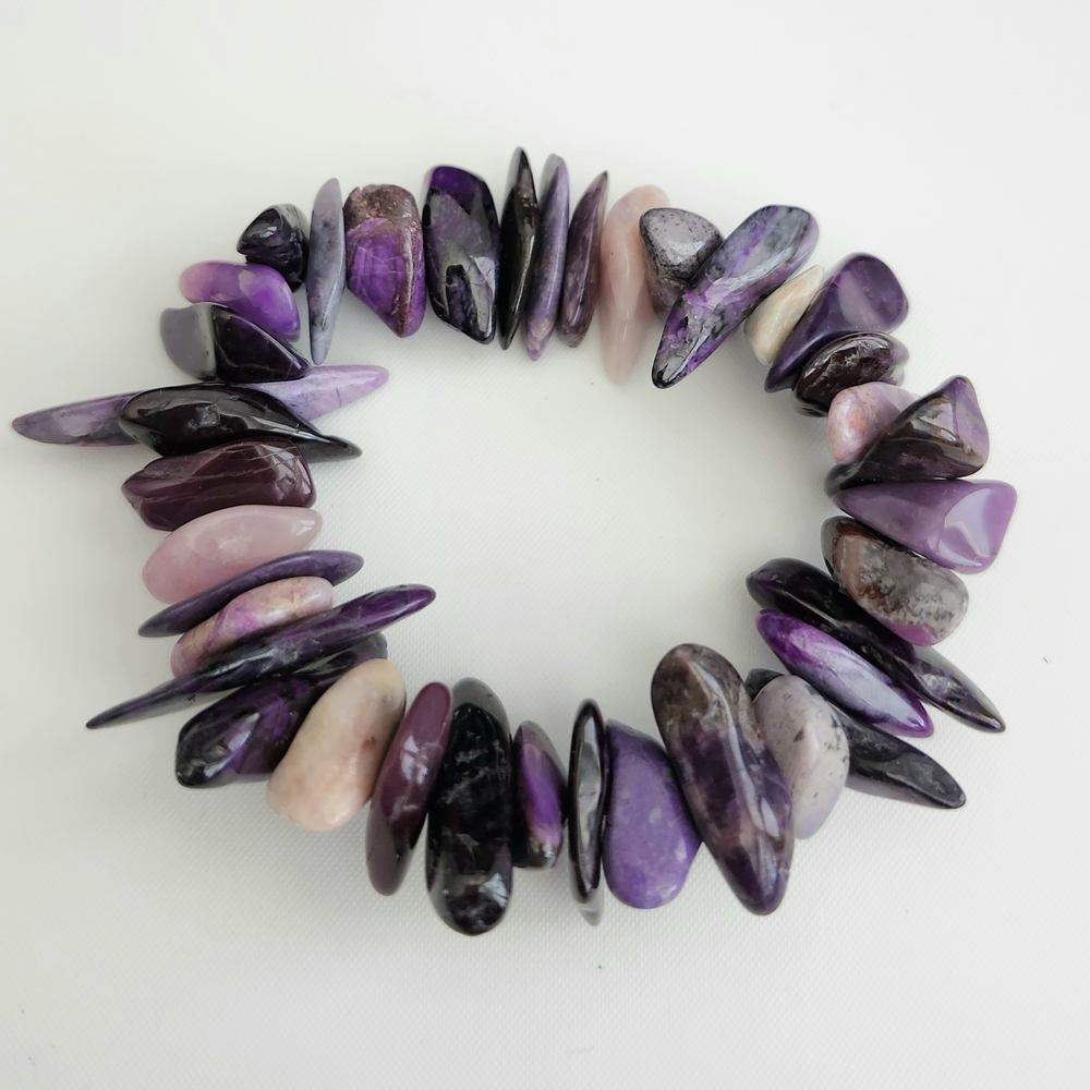 Natural Purple Charoite Gemstone Chunky Chips Elastic Bracelet